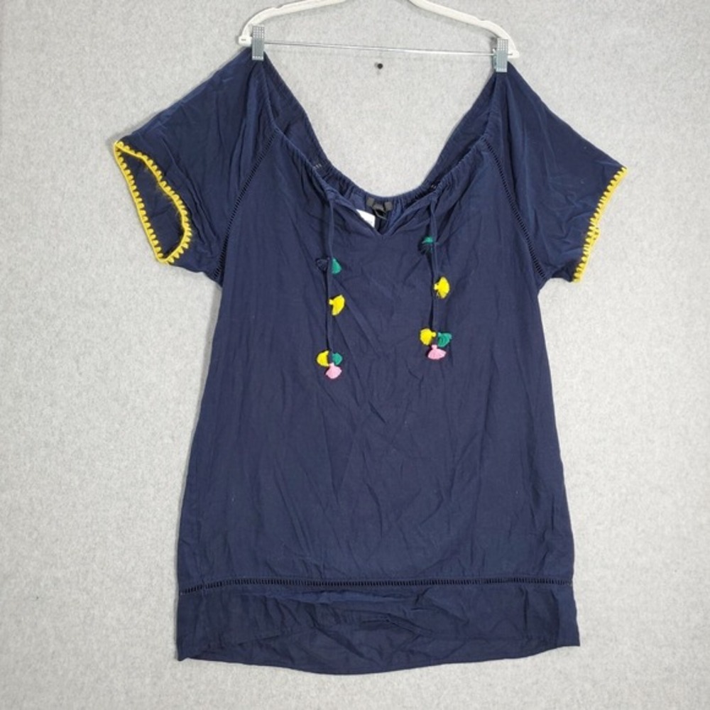 J. Crew‎ Women Swimwear Medium Blue Cover Up Dress Linen Blend Tasseled Pullover